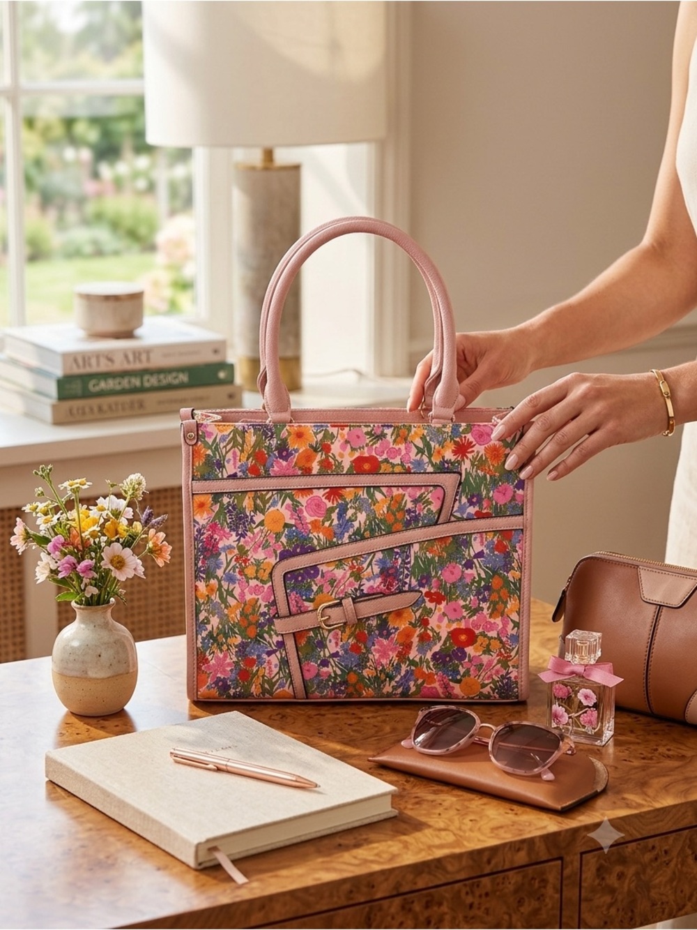 Floral Print Pink Top-Handle Tote Bag NWT